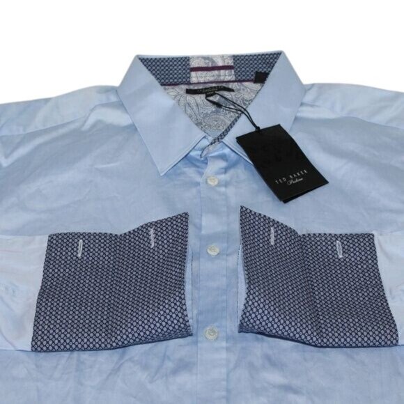 NWT Ted Baker London 17.5 Blue French Cuff Paisley Collar Office Dress Shirt - Picture 4 of 8